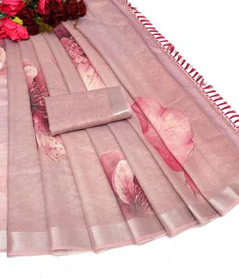 pink multicolor shimmer handloom cotton blend saree ethnic border print (t sfhcs318) 2
