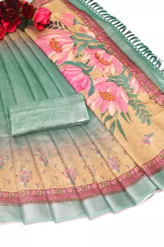 multicolor shimmer handloom cotton blend digital print saree