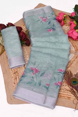 grey multicolor shimmer handloom cotton blend saree floral print 1