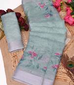 grey multicolor shimmer handloom cotton blend saree floral print