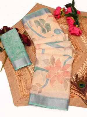 sea green multicolor shimmer handloom cotton blend digital print saree (t sfhcs315) 1