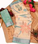 sea green multicolor shimmer handloom cotton blend digital print saree (t sfhcs315)