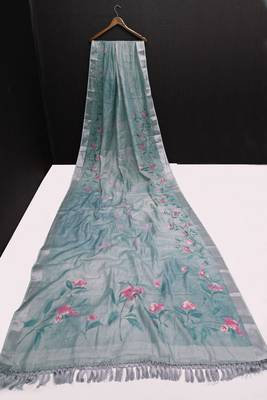 grey multicolor shimmer handloom cotton blend saree floral print 3