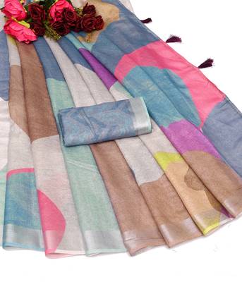 multicolor shimmer handloom cotton blend digital print saree 2