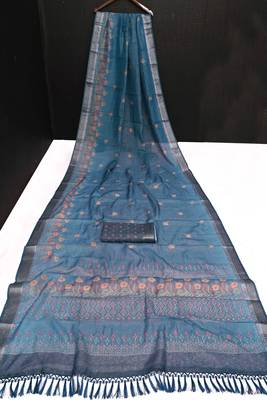 teal shimmer handloom cotton blend saree tonal watercolor print 3
