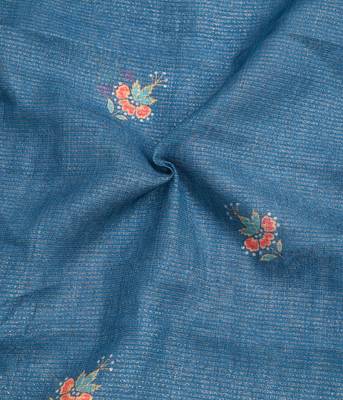 teal shimmer handloom cotton blend saree tonal watercolor print 4