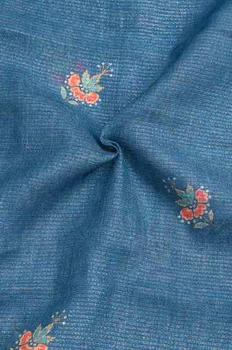 teal shimmer handloom cotton blend saree tonal watercolor print