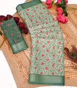 sea green shimmer handloom cotton blend saree tonal print