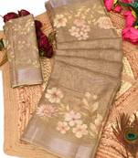 brown multicolor shimmer handloom cotton blend digital print saree