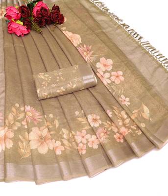 brown multicolor shimmer handloom cotton blend digital print saree 2