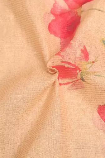beige multicolor shimmer handloom cotton blend saree with floral print