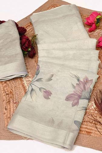 cream multicolor shimmer handloom cotton blend saree with floral border print