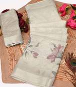 cream multicolor shimmer handloom cotton blend saree with floral border print