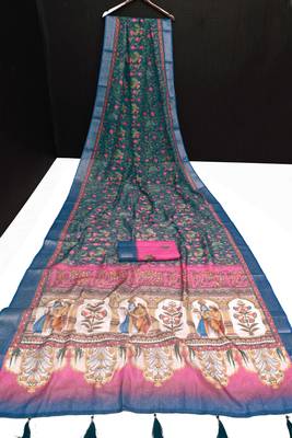 teal pink shimmer handloom cotton blend saree floral print 3