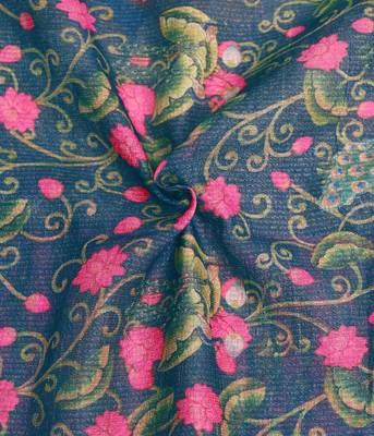 teal pink shimmer handloom cotton blend saree floral print 4