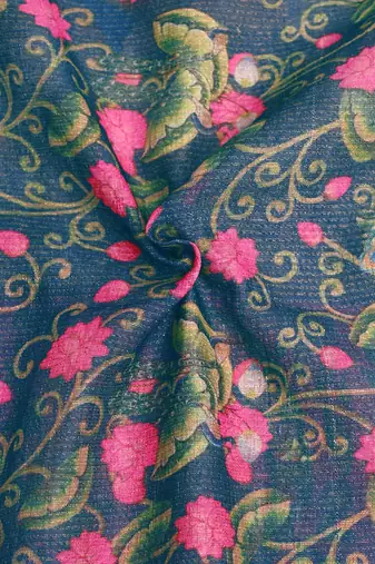 teal pink shimmer handloom cotton blend saree floral print