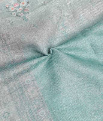 sea green multicolor shimmer handloom cotton blend saree with floral print 4