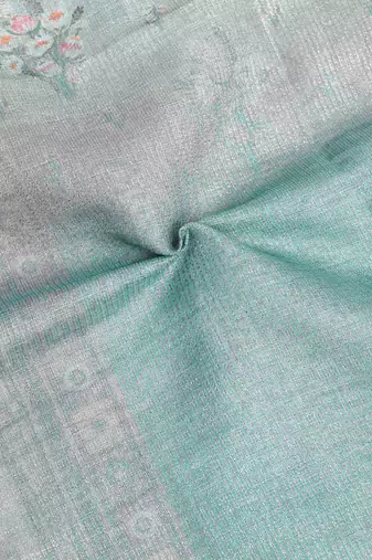 sea green multicolor shimmer handloom cotton blend saree with floral print