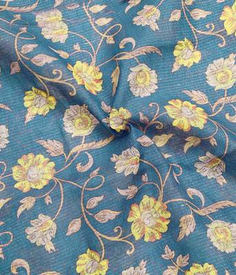 teal multicolor shimmer handloom cotton blend saree floral print 4