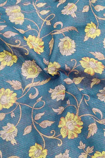 teal multicolor shimmer handloom cotton blend saree floral print