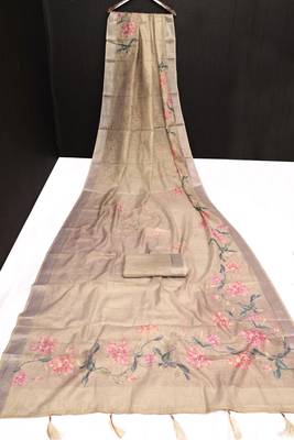beige multicolor shimmer handloom cotton blend digital print saree (t sfhcs307) 3