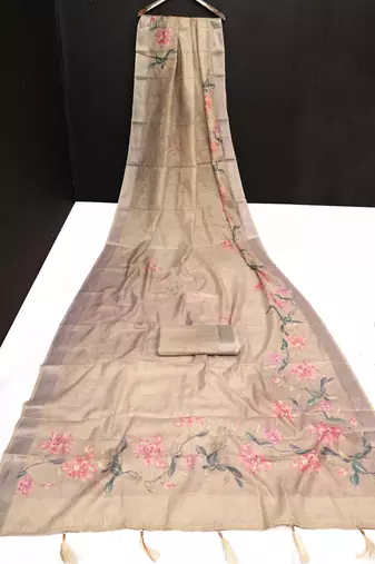 beige multicolor shimmer handloom cotton blend digital print saree