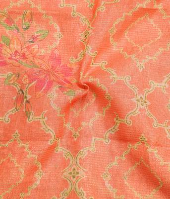 orange peach shimmer handloom cotton blend saree floral print 4