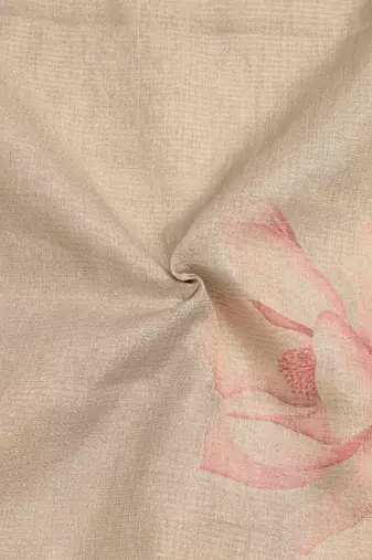 beige multicolor shimmer handloom cotton blend digital print saree