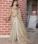 green shimmer handloom cotton blend saree floral print (sfhcs324)