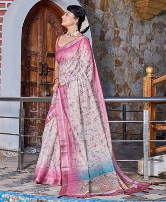 pink shimmer handloom cotton blend saree tonal floral print (sfhcs325) 3