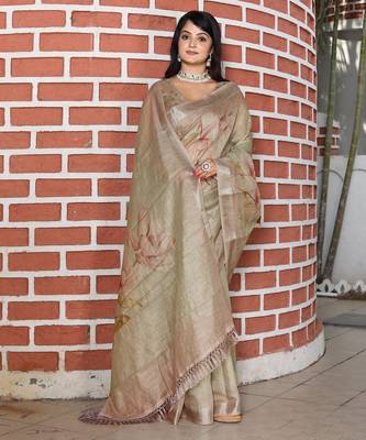 green shimmer handloom cotton blend saree floral print (sfhcs324) 3