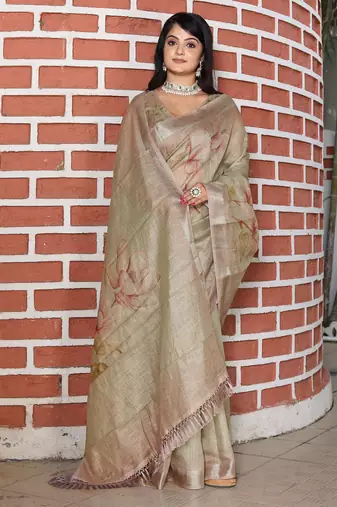 green shimmer handloom cotton blend saree floral print (sfhcs324)