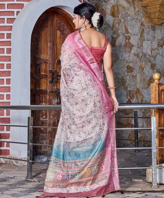 pink shimmer handloom cotton blend saree tonal floral print (sfhcs325) 4