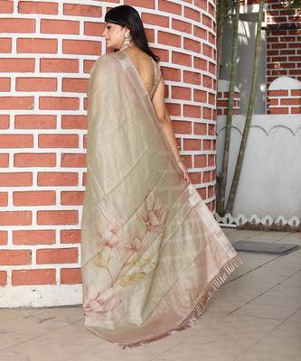 green shimmer handloom cotton blend saree floral print (sfhcs324) 4