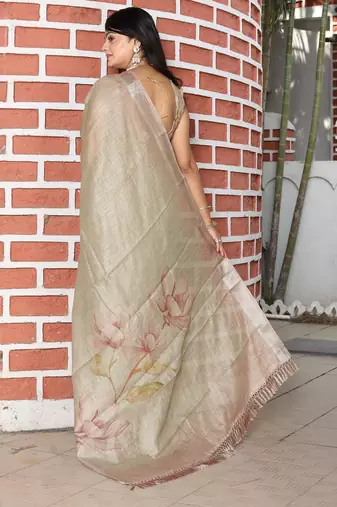 green shimmer handloom cotton blend saree floral print (sfhcs324)