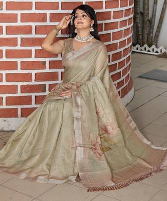green shimmer handloom cotton blend saree floral print (sfhcs324) 5