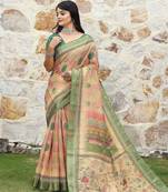 beige shimmer handloom cotton blend saree tonal floral print (sfhcs319)
