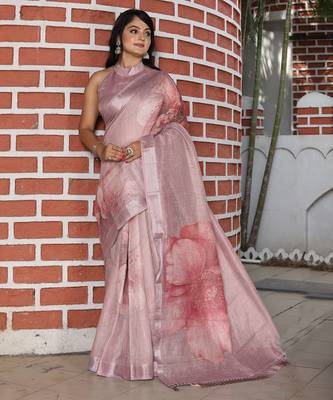 pink multicolor shimmer handloom cotton blend saree ethnic border print (sfhcs318) 1