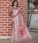 pink multicolor shimmer handloom cotton blend saree ethnic border print (sfhcs318)
