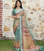 multicolor shimmer handloom cotton blend digital print saree (sfhcs317)