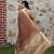 brown beige shimmer handloom cotton blend saree peacock border print (sfhcs323)