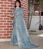 grey multicolor shimmer handloom cotton blend saree floral print (sfhcs316)