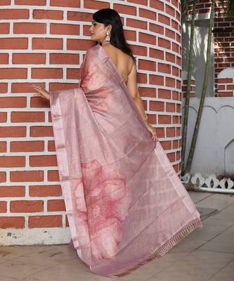 pink multicolor shimmer handloom cotton blend saree ethnic border print (sfhcs318) 3