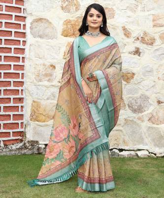 multicolor shimmer handloom cotton blend digital print saree (sfhcs317) 2