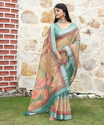 multicolor shimmer handloom cotton blend digital print saree (sfhcs317) 3