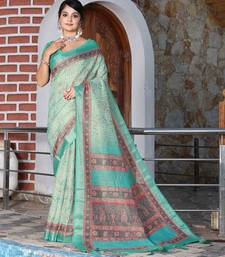 green multicolor shimmer handloom cotton blend saree floral print (sfhcs320)