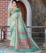 green multicolor shimmer handloom cotton blend saree floral print (sfhcs320)