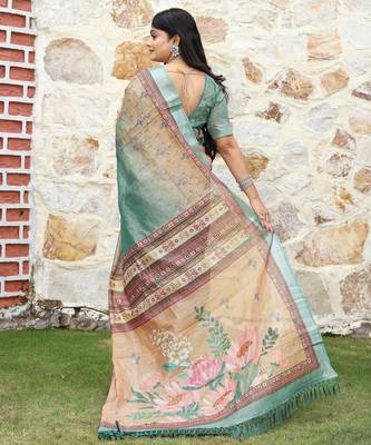 multicolor shimmer handloom cotton blend digital print saree (sfhcs317) 4