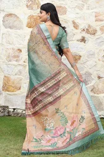 multicolor shimmer handloom cotton blend digital print saree