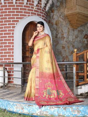 beige multicolor shimmer handloom cotton blend saree with floral print (sfhcs322) 2